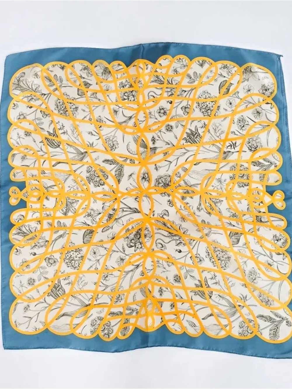 Doris Botanical Square Scarf | Teal/Gold | New